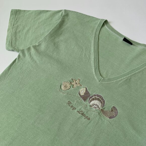 Vintage Coastal Grandma Green Key Largo Shell T-Shirt Cottagecore Beach - Picture 1 of 10